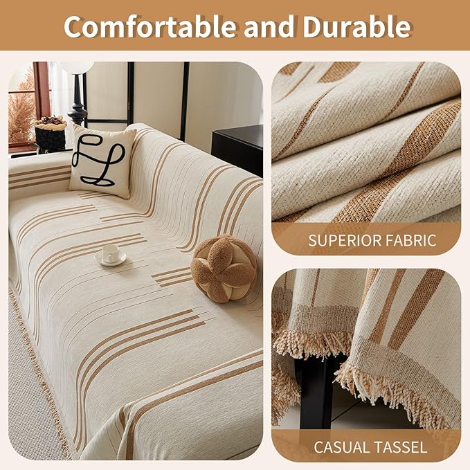 Boho Non Slip Covers Sofa Covers for 3 Cushion Chenille Dog Pet Couch Protector Washable Anti-Slip Sectional Couch Cover Tassels L Shaped Sofa Cover