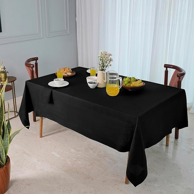 D'Moksha Homes Linen Black Tablecloth 60 x 132 Inch - 100% Pure Linen Rectangular Tablecloth - Machine Washable Table Cloth for Fall, Thanksgiving, Holiday