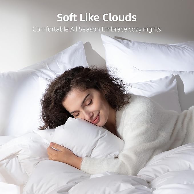 Goose Feather Down Comforter Queen Size,100% Organic Cotton Duvet Insert,All-Season Luxury Duvet Insert with Baffle Box Design, 750+Fill Power Hotel Collection Bedding Comforter