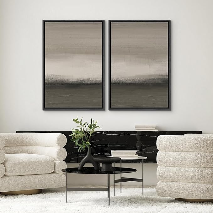 SIGNWIN Framed Canvas Print Wall Art Set Minimalist Neutral Gradient Illustration Modern Art Minimalism Decorative for Living Room, Bedroom, Office - 24"x36"x2 Black