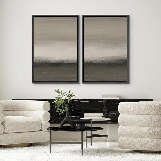 SIGNWIN Framed Canvas Print Wall Art Set Minimalist Neutral Gradient Illustration Modern Art Minimalism Decorative for Living Room, Bedroom, Office - 24"x36"x2 Black