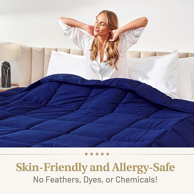 Lavish Comforts® Navy Blue California King Comforter – Oversized King Fluffy Down Alternative Duvet, Dark Blue Hotel Comforter, Hypoallergenic, Machine Washable - 104"x96"