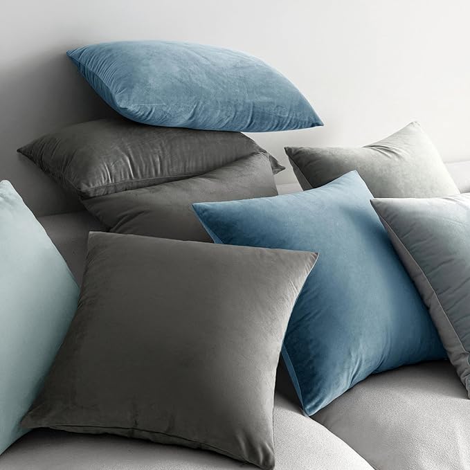 MIULEE Velvet Throw Pillow Covers 18x18 Inch Pack of 2,Soft Solid Decorative Pillowcases Modern Luxury Home Decor for Couch Sofa Bedroom Livingroom,Blue Gray