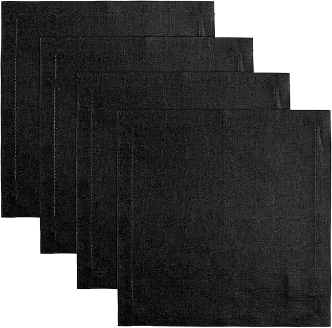 Solino Home Black Placemats Set of 4-100% Pure Linen Placemats 14 x 14 Inch for Winter, Christmas, Holiday, New Year - Fete, Handcrafted and Machine Washable