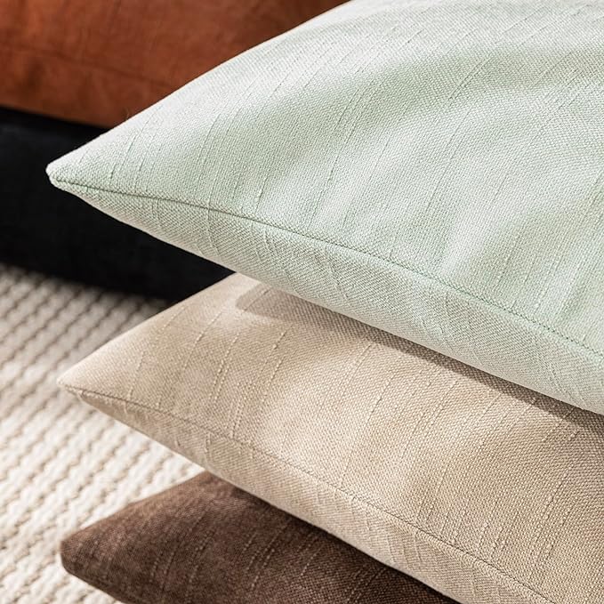 Foindtower Set of 2 Soft Textured Chenille Throw Decorative Pillow Covers Square Accent Solid Cushion Cover Cozy Neutral Farmhouse Pillow Case for Couch Sofa Bedroom Living Room 16x16 Inch, Sage Green