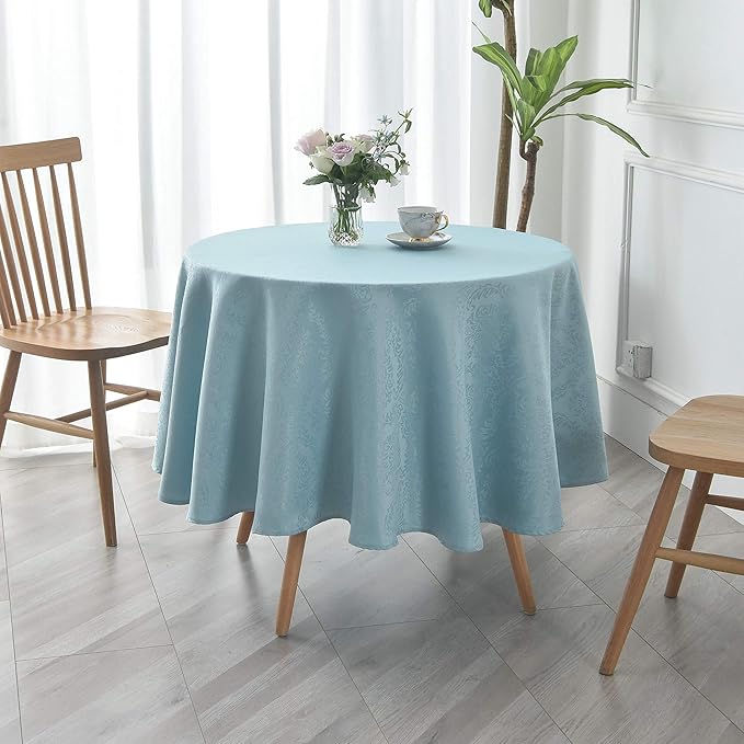maxmill Jacquard Round Table Cloth Damask Design Waterproof Antiwrinkle Heavy Weight Soft Tablecloths for Circular Table Cover and Kitchen Dinning Tabletop Round 70 Inch Blue Haze