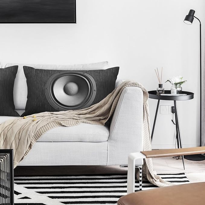 Speaker Pattern Lumbar Pillow Covers 12x20 Inch Set of 2 Black Audio Bass Throw Pillow Cover Speaker Music Sound Pillowcase Cushion Cases for Home Couch Bed Sofa