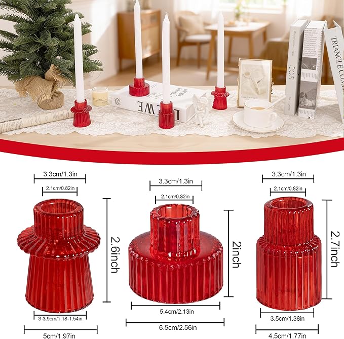 WELLIFE 6 Pcs Red Taper Candle Holder, Glass Candlestick Holder, Red Tapered Candlestick Holders for Party, Wedding Decorations, Table Centerpieces and Christmas