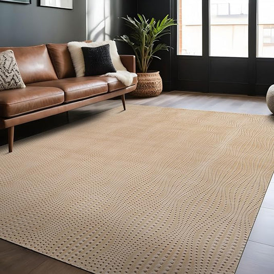 Modern Beige Non Slip Rug Solid 4x6 Non Skid Soft Rubber Back Area Rugs for Living Room Kitchen Bedroom Bathroom Dining Room Easy Cleaning Stain Resistant Non Shedding Carpet 4 x 6