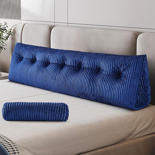 Z-hom King Size Wedge Headboard Pillow with 2 Roll Cushions, Large Reading Pillow for Bed Sitting Up, Triangular Backrest Cushion for Headboard, Supportive Pillow for Back Pain Relief, Blue