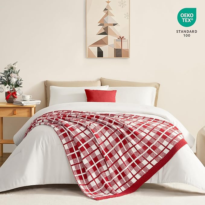 Snuggle Sac Red Buffalo Plaid Bedding Blanket Twin Size, Super Soft Cozy Warm Christmas Blankets, Reversible Plaid Fluffy Throws for Bed, Red Plaid, 60x80 Inches