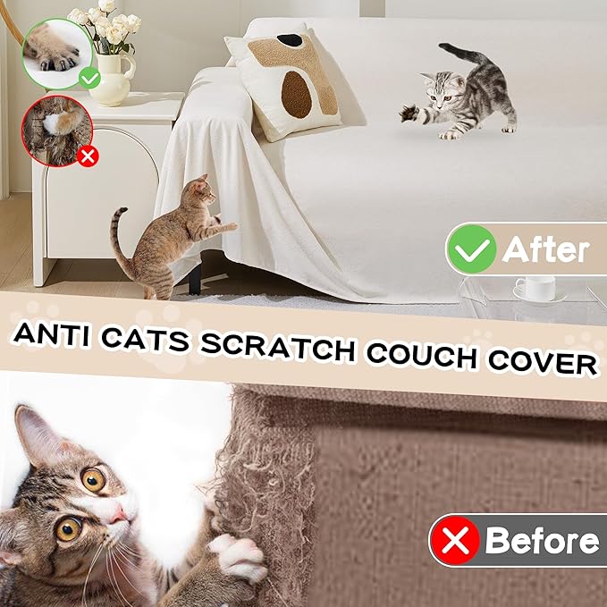 MEETSKY Couch Cover for 2 Cushion Sofa Washable, Cat Scratch Proof Sofa Covers, Furniture Protector Love Seat L Shape Soft Sectional Couch Covers for Dogs Pets, 71" x 102", Creamy White