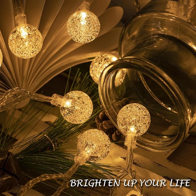 Ogrmar 49 ft 100 LED Globe Ball String Lights 8 Modes Crystal Bubble Ball String Lights with Remote, Timer Function & Connectable for Indoor Outdoor Wedding Christmas Garden Decor (100, Warm White)
