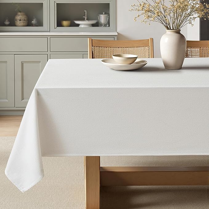 MIULEE White Linen Polyester Tablecloth 60x84 Inch Rectangle Table Cloth Waterproof,Stain Resistant & Wrinkle Resistant for Dining Party Wedding