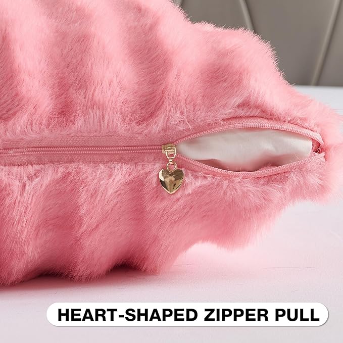 FUTEI Hot Pink Decorative Throw Pillow Covers 26x26 Inch Set of 2,Soft Fluffy Faux Rabbit Fur Dyeing Striped Textured Euro Pillow Shams,Modern Home Decor for Couch Bed Living Room