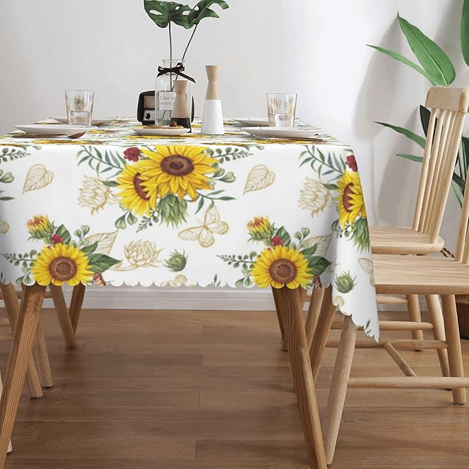 Sunflower Tablecloth Sunflowers Season Floral Rectangle Tablecloth Watercolor Flower Botanical Style Table Cover 54×72 Inch Washable Table Cloth for Kitchen Dining Room Party Decoration