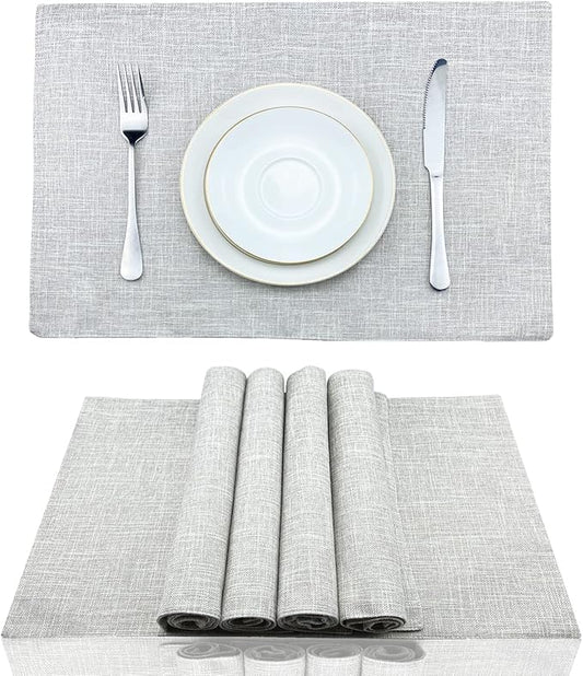 Weabetfu Cloth Placemats Set of 4 Heat Resistant Dining Table Placemmats Cotton Linen Machine Washable Kitchen Table Mats Wrinkle Free Thick Fabric Place Mats,Easy to Clean,13" x 19" Beige