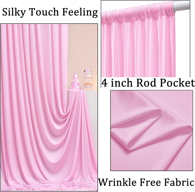 50ft x 10ft Wrinkle Free Pink Backdrop Curtains for Parties, 10 Panels 5x10ft Polyester Baby Pink Photo Backdrop Drapes for Weddings Birthday Party Photography Background Decor