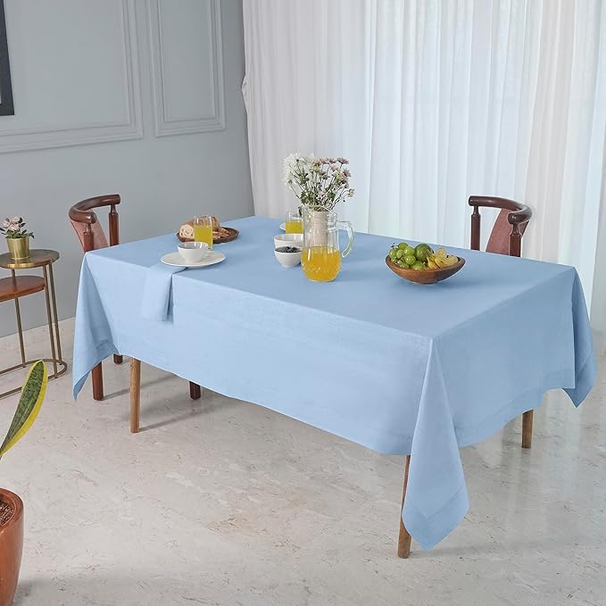 D'Moksha Homes Powder Blue Linen Tablecloth 54 x 72 Inch - 100% Pure Linen Tablecloth for Rectangle Tables - Machine Washable Table Cloth for Fall, Thanksgiving, Holiday