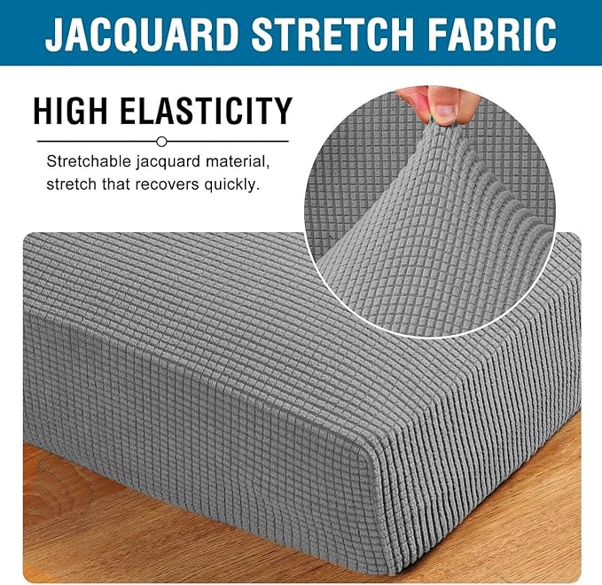 H.VERSAILTEX Multi-Pieces Sofa Slipcovers for 3 Seat Cushion Couch High Stretch Couch Cushion Covers Jacquard Textured Twill Fabric(3 Seat Covers Plus 3 Back Cushion Covers, Dove)