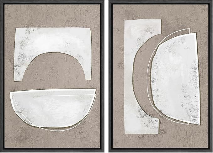 SIGNWIN Framed Canvas Print Wall Art Set Art Deco Grunge White Polygons Abstract Shapes Cozy Neutral Minimal Decorative Nordic Zen Bohemian for Living Room, Bedroom, Office - 16"x24"x2 Black