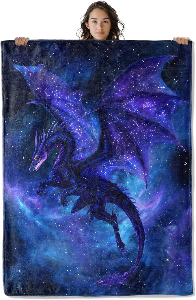 Mystical Dragon Blanket, Cosmic Galaxy Fantasy 50 x 40 Inch Flannel Throw Blanket, Gifts for Women Kids, Lightweight Cozy Warm Blankets for Sofa Travel Home Decor