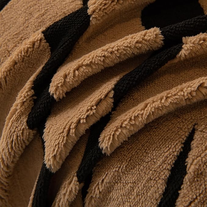 ROOMLIFE Striped Boho Khaki Couch Cover for 2-3 Cushion Sofa, Fuzzy Plush Warm Sofa Slipcovers Sectional Sofas Covers, Non Slip Washable Furniture Protector Soft with Tassel,Winter 71''X150”