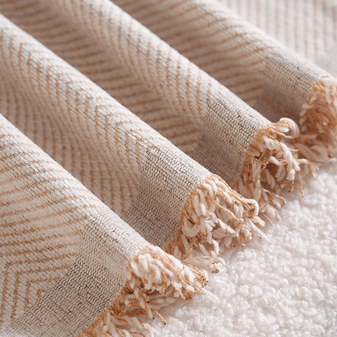 Couch Cover - Soft Chenille Boho Herringbone Textured Sofa Throw Cover for Pets, Kids (Light Khaki, XX-Large, 71" x 150")