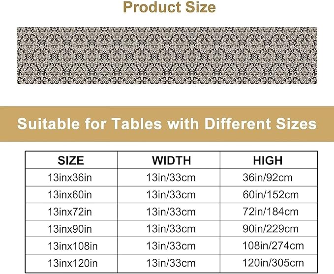 Bohemian Flowers Table Runner Darkening Moroccan Ethnic Mandala Table Runner for Kitchen Dining Party Decor 13x60in