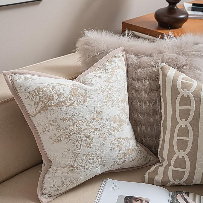 2025 New 20x20'' inches Throw Pillow Cushion Covers - Jungle Pattern with Edge Strip Chenille Jacquard Embroidery Luxury Modern Style Couch Sofa Bed Pillow Cover for Living Room Bedroom