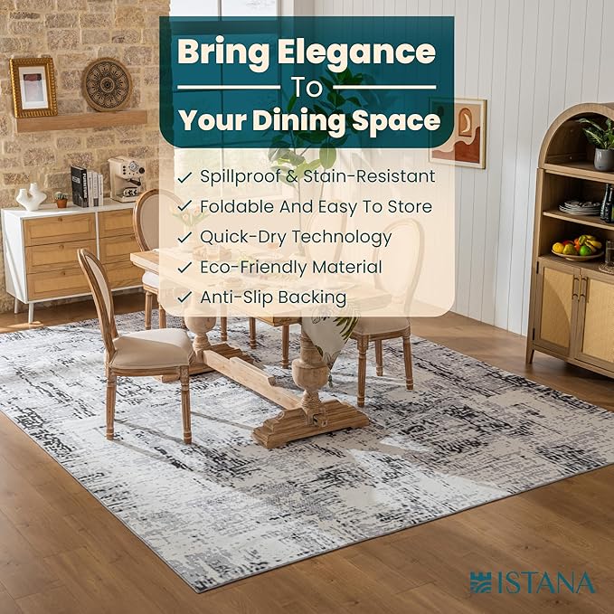Istana 9x12 Area Rug - Grey 9 x 12 Area Rugs for Living Room - Foldable 9x12 Rugs for Bedroom/Living Room Rug - Stain Resistant Washable Rugs - Eco-Friendly Area Rugs