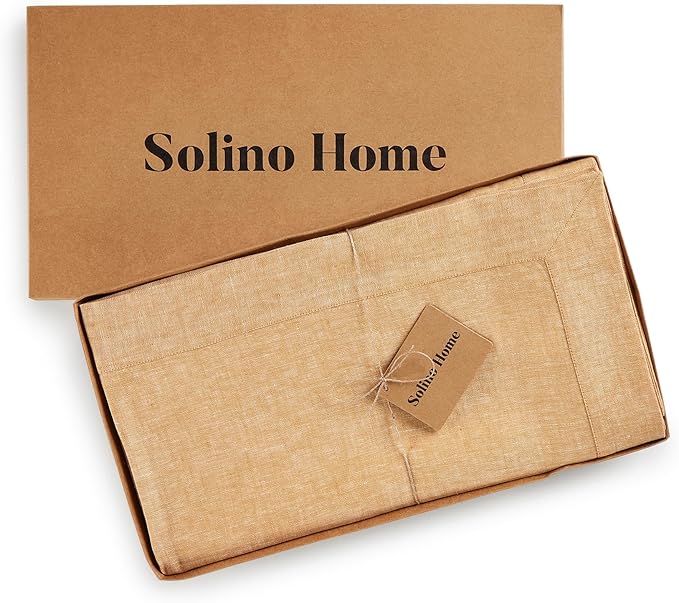 Solino Home Linen Tablecloth 60 x 144 Inch - 100% Pure Linen Golden Nugget Table Cloth for Rectangle Tables - Athena, Machine Washable Tablecloth for Fall, Autumn, Thanksgiving