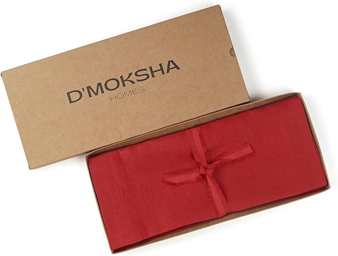 D'Moksha Homes Linen Bright Red Table Runner 108 Inches Long - 100% Pure Linen Dining Table Runner 14 x 108 Inch for Winter, Christmas, Holiday - Machine Washable
