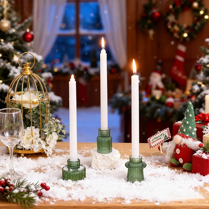 WELLIFE Taper Candle Holders-Candlestick Holders, Green - Set of 6 for Wedding, Party & Table Centerpiece Decor