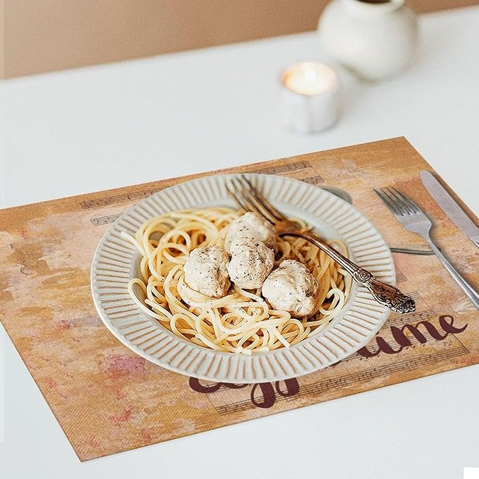 Coffee Time Placemat Set of 4, 12x18 Inch Rustic Coffee Theme Beans Leaves Vintage Farmhouse Washable Heat Resistant Table Mats for Outdoor Farmhouse Kitchen Dining Decor