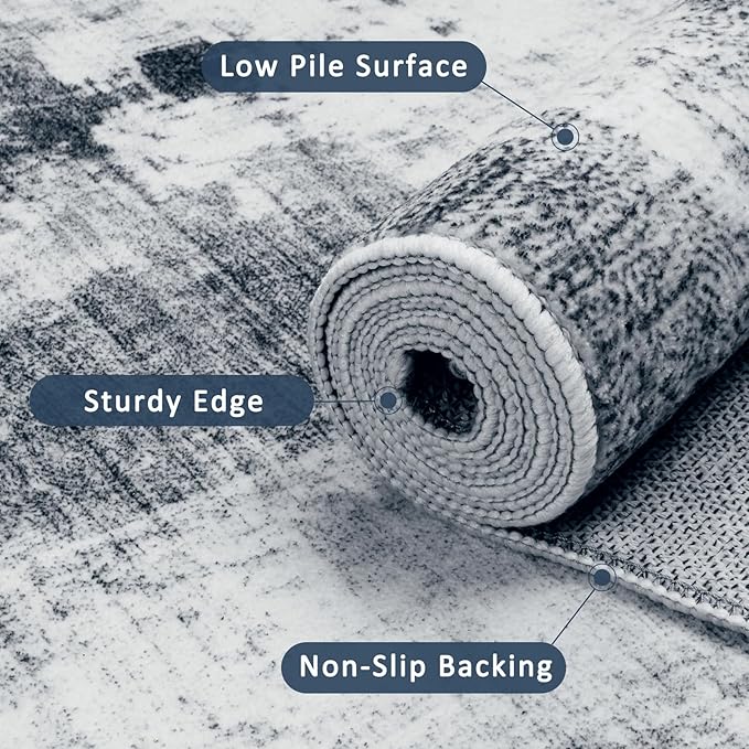Area Rug 6x9 Washable Rug for Living Room, Modern Abstract Rug，Non-Slip Stain Resistant Carpet for Entryway Bedroom Dining Room Farmhouse Nursery Home Office-Abstract Blue Gray