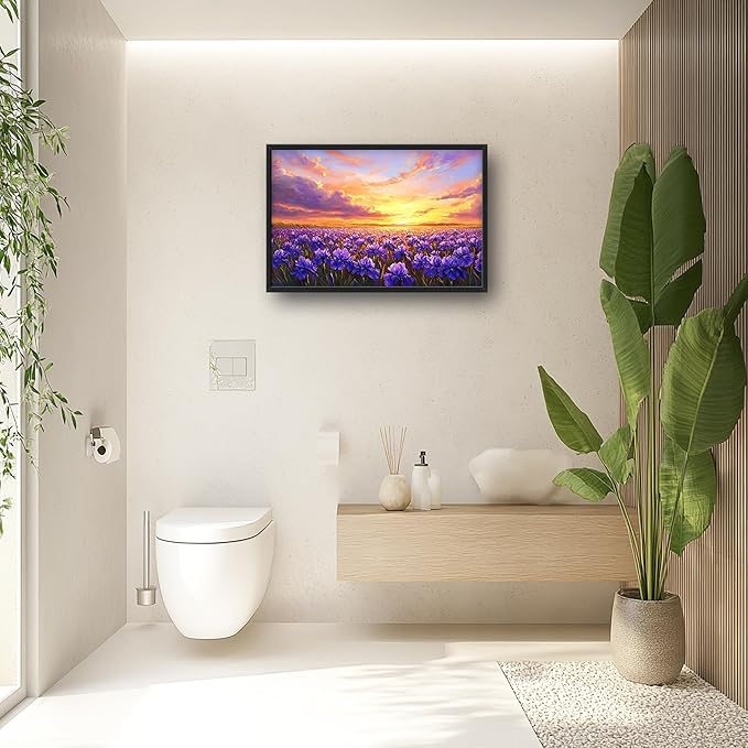 Iris Field Sunset Large Wall Art Purple Flower Framed Wall Decor for Living Room Iris Pictures Oversized Canvas Print Painting Modern Extra Large Framed Artwork for Bedroom Office 36"x24"