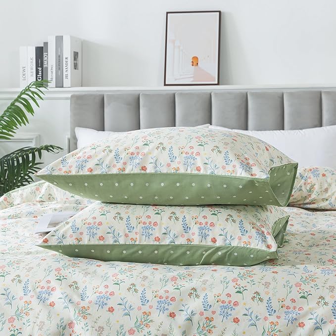 HoneiLife Duvet Dover Queen Size - 100% Cotton Bedlinen Set, Floral Comforter Cover with Zipper Closure & Corner Ties, 3-PC Wildflower Comforter Cover Sets