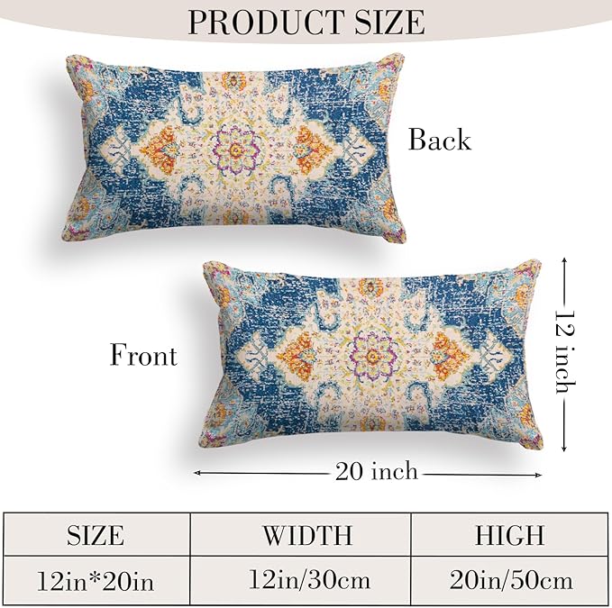 Boho Throw Pillow Covers 12x20 inch Set of 2,Boho Vintage Carpet Pattern Antique Ethnic Decor Double Sided Pattern Cushion Cover Soft Pillow Case Living Sofa Room Bed Square Pillow Cover