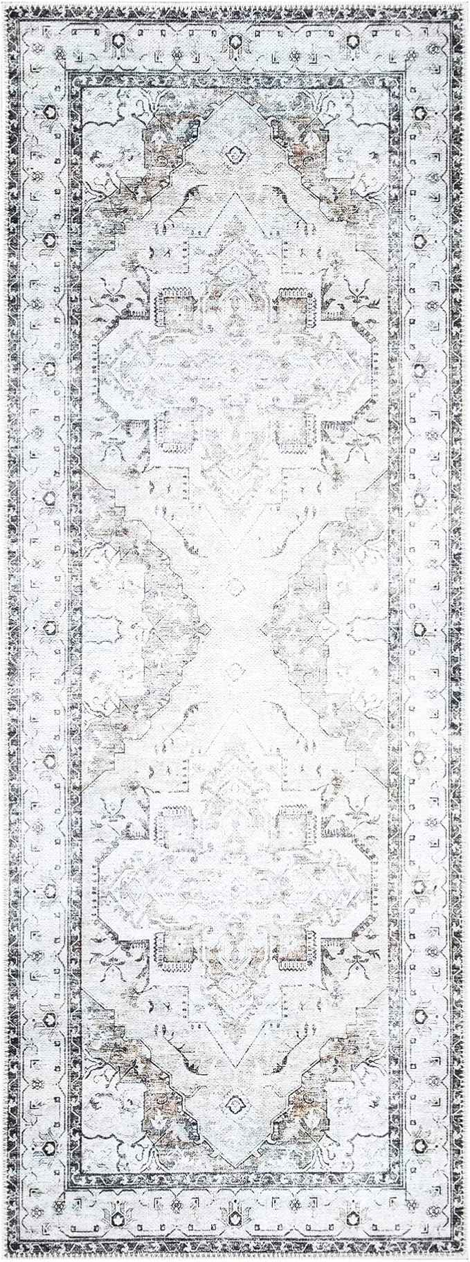Bloom Rugs Washable Non-Slip 12 ft Runner - Brown/Beige/Charcoal Traditional Runner for Entryway, Hallway, Bathroom, and Kitchen - Exact Size: 2.5' x 12'