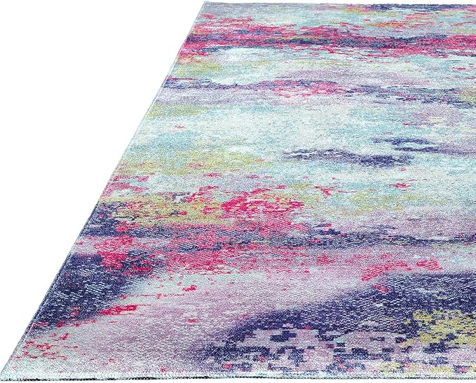 Non Slip Rugs 5x7 Modern Abstract Easy Silk Rubber Backing Soft Area Rug for Living Room Easy to Clean Non Shedding Kitchen for Bedroom Indoor Carpet (Lilac - Purple, 5x7)
