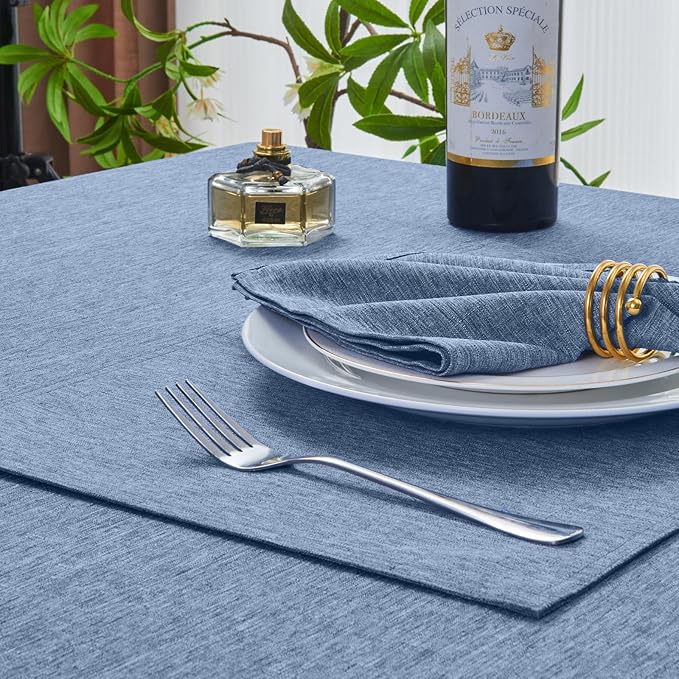 Rectangle Table Cloth Linen Farmhouse Stainproof Waterproof Washable Polyester Oblong Rectangular Fabric Table Cover for Kitchen Dining Dinner(Denim Blue/60x104 Inch)