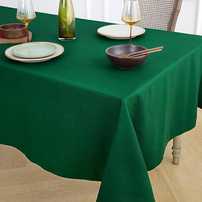 Solino Home Linen Tablecloth 60 x 120 Inch - 100% Pure Linen Christmas Green Table Cloth for Rectangle Tables - Fete, Machine Washable Tablecloth for Thanksgiving