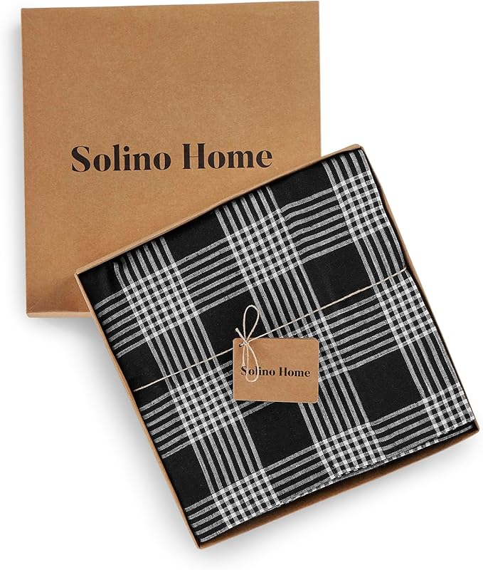Solino Home Linen Tablecloth 60 x 90 Inch - 100% Pure Linen Glen Check Black and White Table Cloth for Rectangle Tables - Machine Washable Tablecloth for Fall, Autumn, Winter, Thanksgiving, Holiday