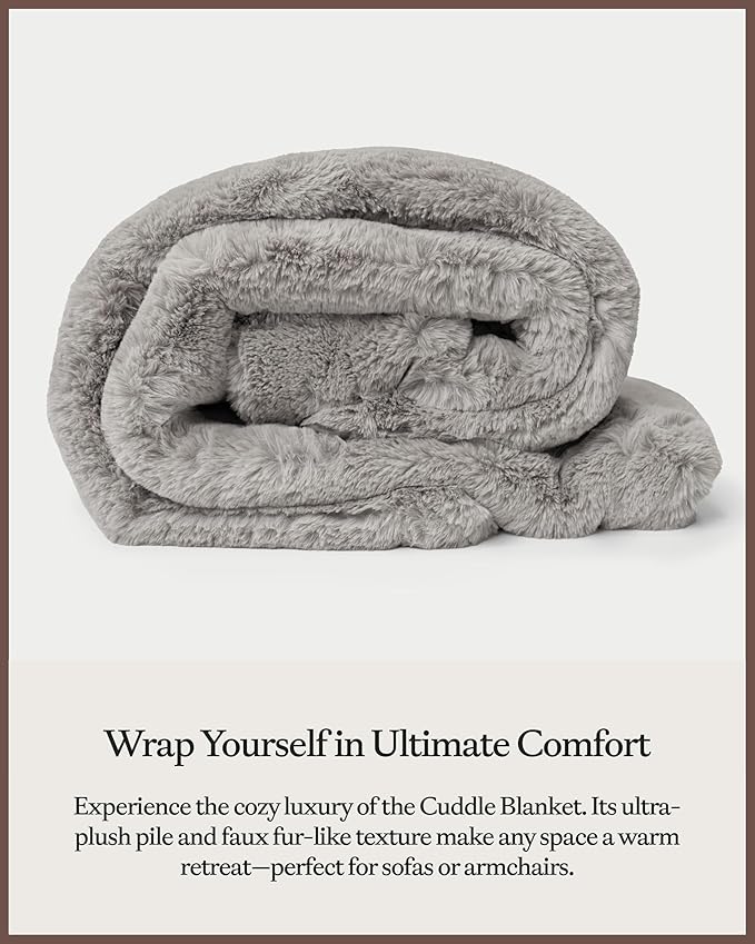 Cozy Earth Cuddle Blanket - Faux Fur Ultra-Soft Luxury Throw Blanket - Thick & Cozy Oversized Design for Lounging or Sharing - Machine Washable - Throw 60" x 50" Dove Grey