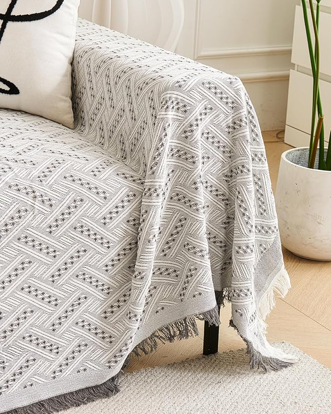 AIVIA Loveseat Cover Sheet Blanket, Reversible Anti Slip Cushion Covers for 2 Seater Couches with Armrest, Love-Seat Furniture Decor Slipcovers Protector for Dogs Cats Pets (Gray White 71"x102")