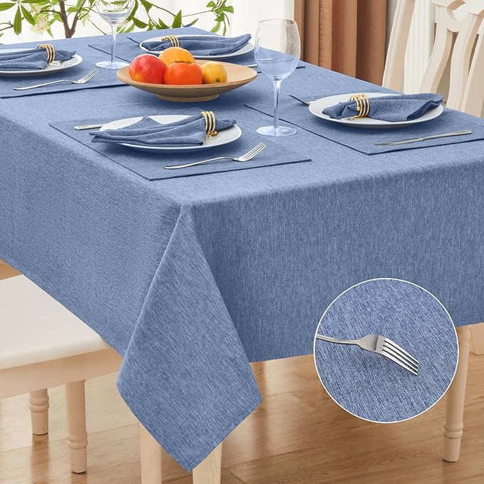 Rectangle Table Cloth Linen Farmhouse Stainproof Waterproof Washable Polyester Oblong Rectangular Fabric Table Cover for Kitchen Dining Dinner(Denim Blue/60x104 Inch)