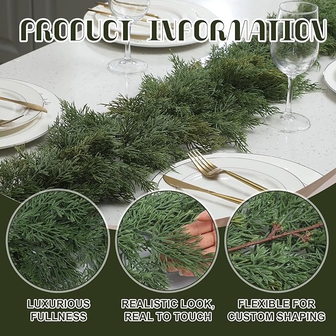 Dingion 2 PCS 9 ft Christmas Cedar Garland - Thick & Soft Artificial Realistic Cedar Pine Garland for Home Mantle, Stair, Fireplace, Wall, Indoor, Outdoor Christmas Winter Holiday Party Decoration