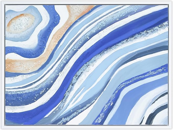 Empire Art Direct Abstract Wall Art Textured Hand Painted Canvas by Martin Edwards, White Frame, 40" x 30", Blue Elixer