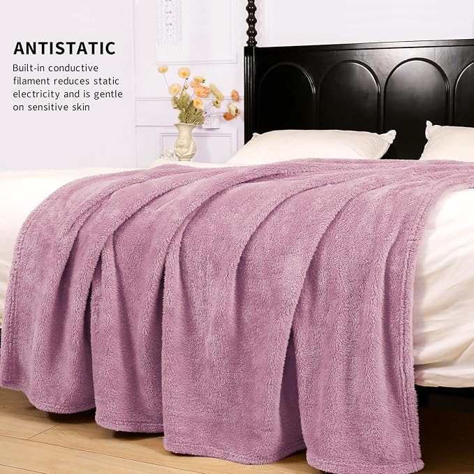Plush Fleece Throw Blanket for Couch and Bed, Fluffy Fuzzy Cozy Lightweight Soft Blankets All Season Use (40x50 Inches,Lavender Purple)